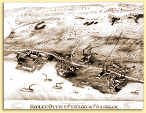 1880 bird’s eye drawing of the Quincy Hillside